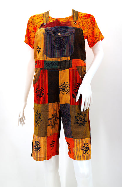 Patchwork Half Overalls | Short Length Cotton Jumpsuit