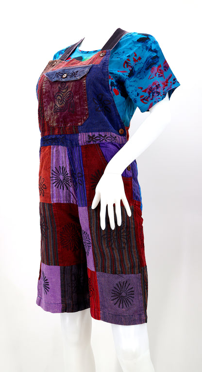 Patchwork Half Overalls | Short Length Cotton Jumpsuit