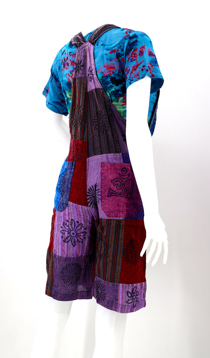 Patchwork Half Overalls | Short Length Cotton Jumpsuit