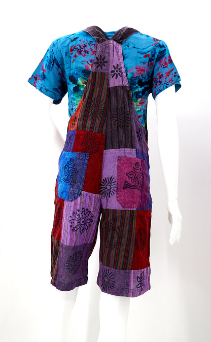 Patchwork Half Overalls | Short Length Cotton Jumpsuit