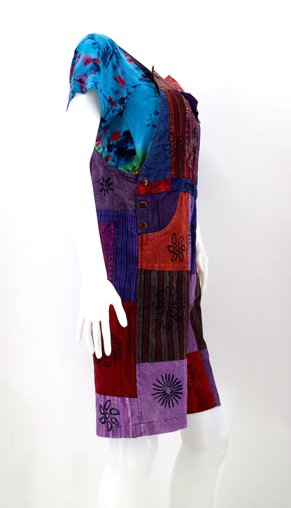 Patchwork Half Overalls | Short Length Cotton Jumpsuit