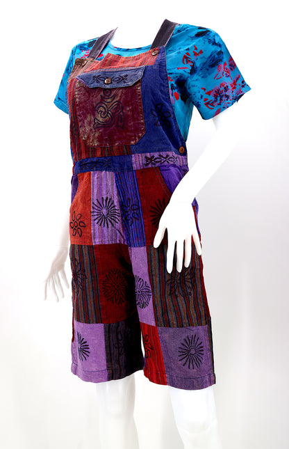 Patchwork Half Overalls | Short Length Cotton Jumpsuit