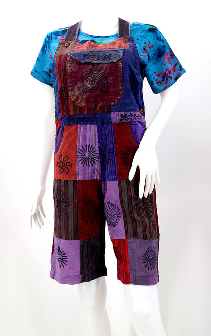 Patchwork Half Overalls | Short Length Cotton Jumpsuit