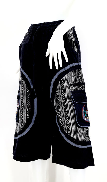 Moon & Mushroom Embroidered Shorts | Cotton Festival Quarters