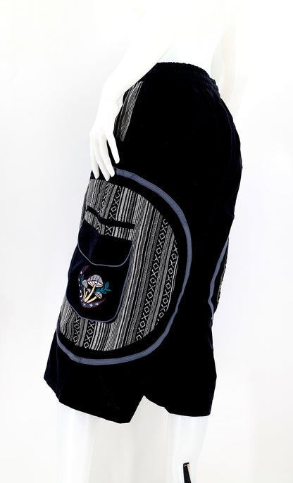 Moon & Mushroom Embroidered Shorts | Cotton Festival Quarters