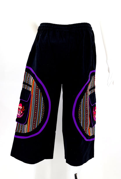 Moon & Mushroom Embroidered Shorts | Cotton Festival Quarters