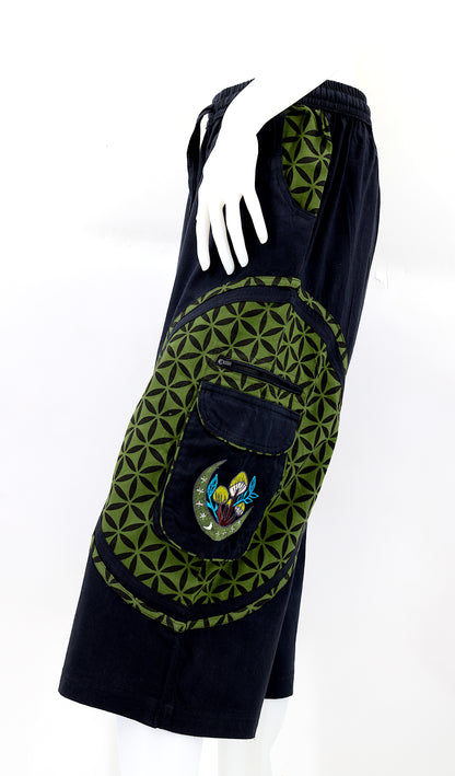 Moon & Mushroom Embroidered Shorts | Cotton Festival Quarters