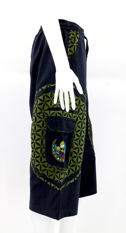 Moon & Mushroom Embroidered Shorts | Cotton Festival Quarters