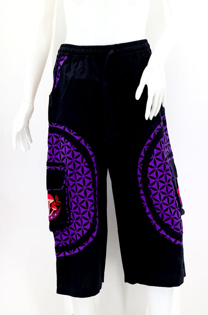 Moon & Mushroom Embroidered Shorts | Cotton Festival Quarters