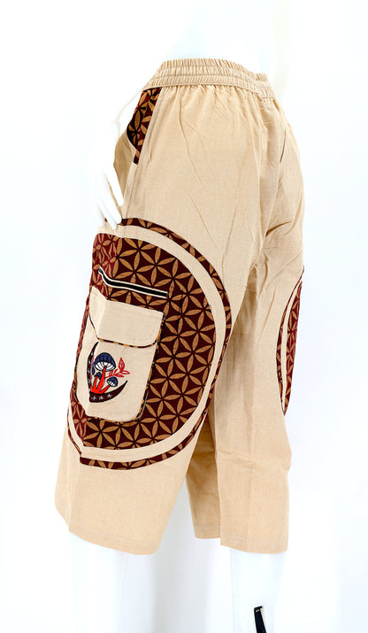 Moon & Mushroom Embroidered Shorts | Cotton Festival Quarters