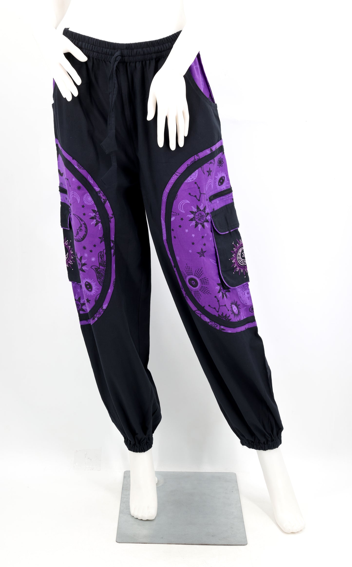 Celestial Sun Moon Stars Pants | Embroidered Cotton Harem Pants