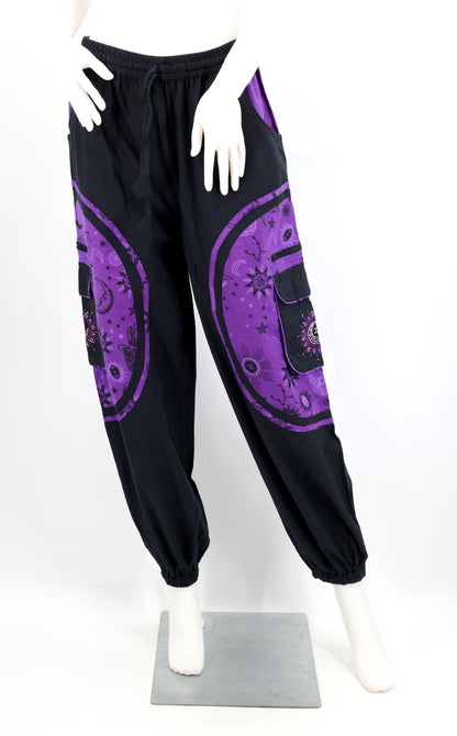 Celestial Sun Moon Stars Pants | Embroidered Cotton Harem Pants