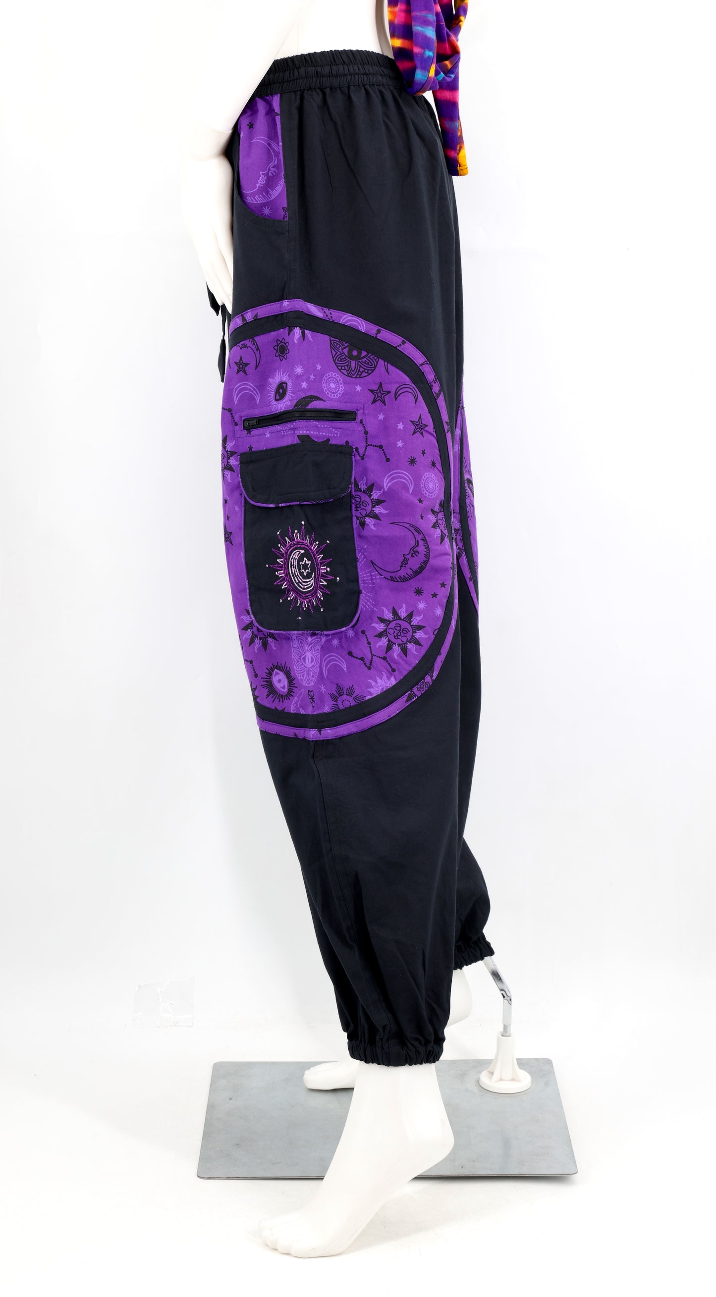 Celestial Sun Moon Stars Pants | Embroidered Cotton Harem Pants