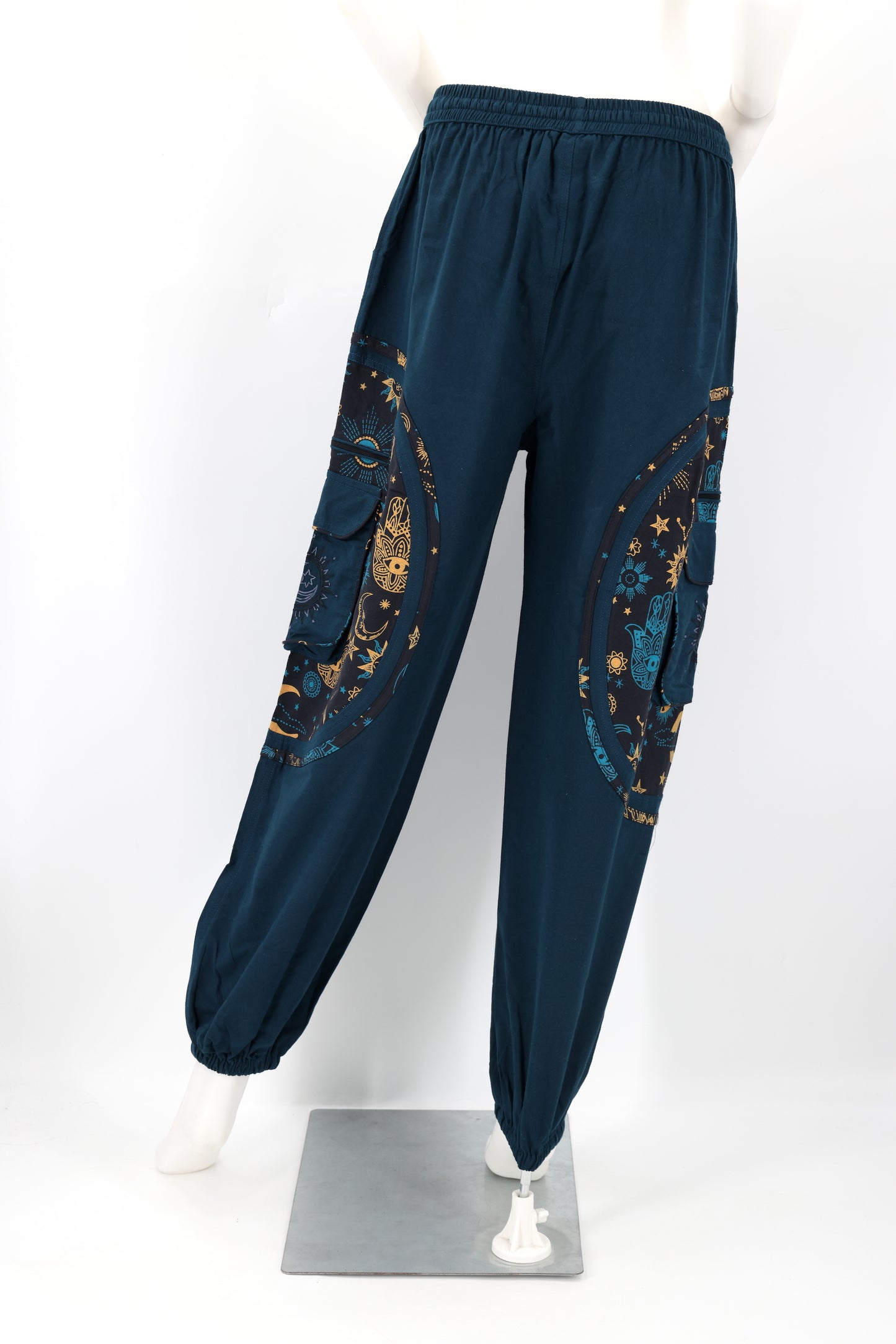 Cotton Hippie Handmade Harem Sun, Moon And Stars Embroidered Celestial Patterned Bohemian Pants