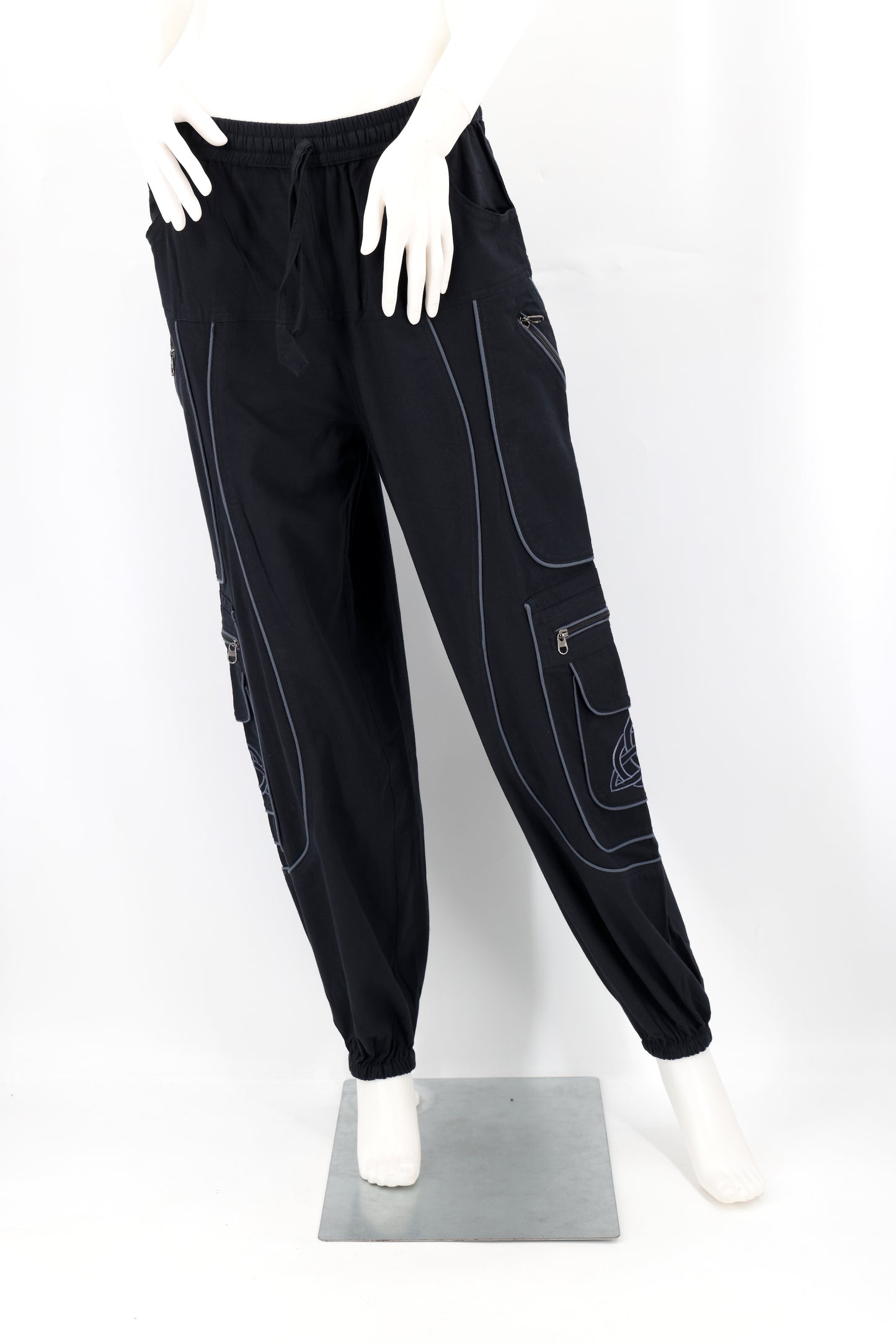 Handmade Celtic Triquetra Shield Knot Embroidered Cotton Harem Pants - Free-Spirited Artistic Comfort