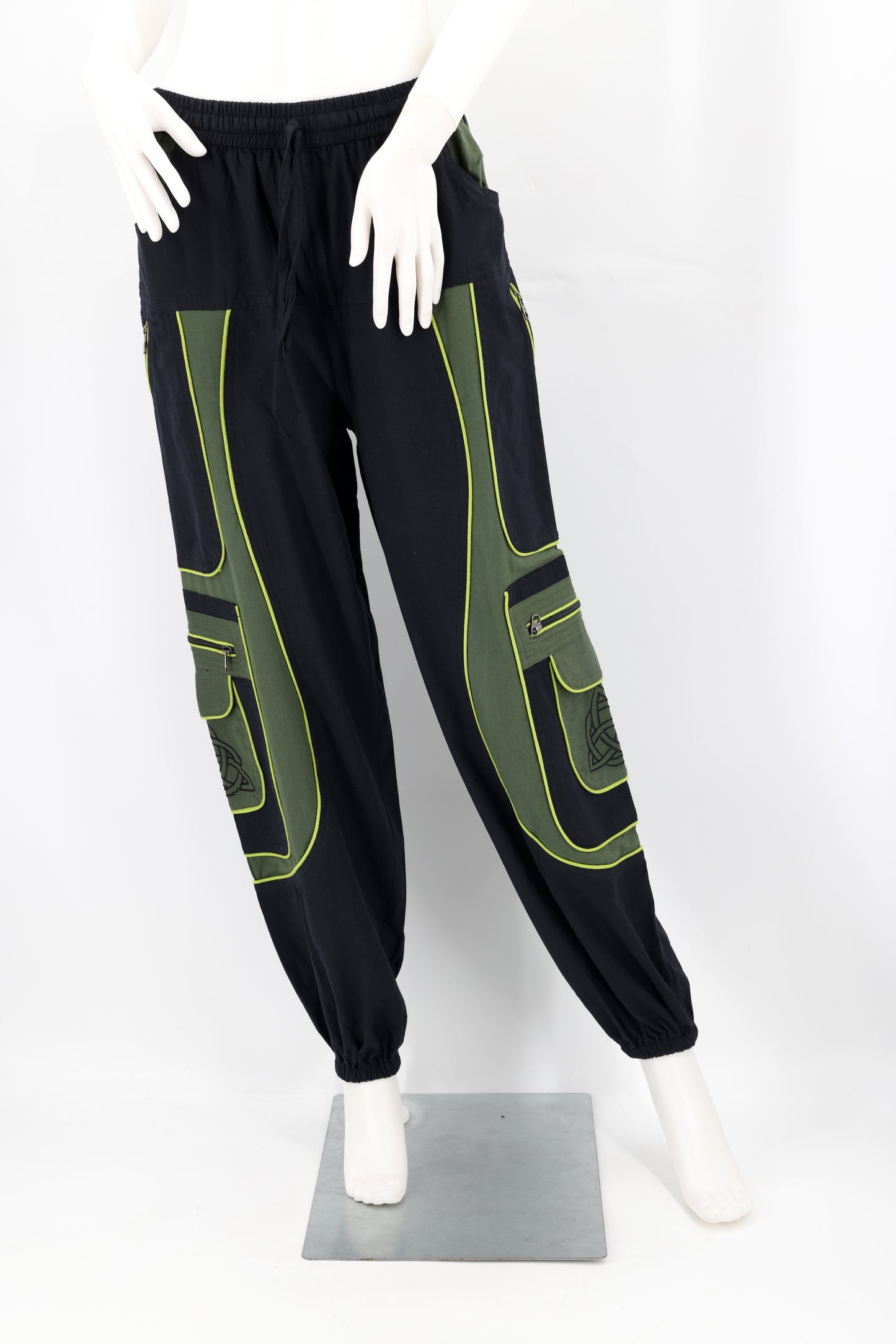 Handmade Celtic Triquetra Shield Knot Embroidered Cotton Harem Pants - Free-Spirited Artistic Comfort
