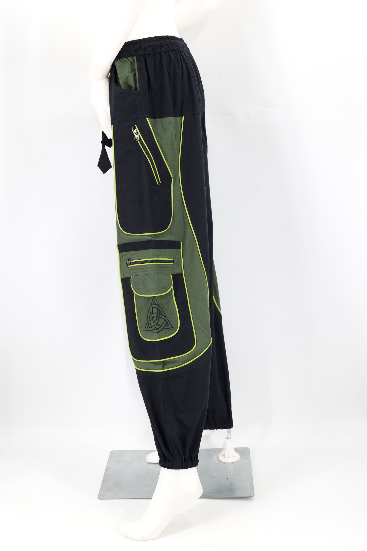 Handmade Celtic Triquetra Shield Knot Embroidered Cotton Harem Pants - Free-Spirited Artistic Comfort