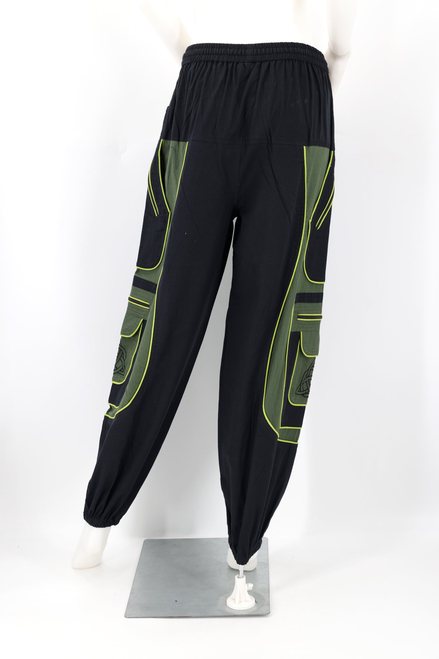 Handmade Celtic Triquetra Shield Knot Embroidered Cotton Harem Pants - Free-Spirited Artistic Comfort