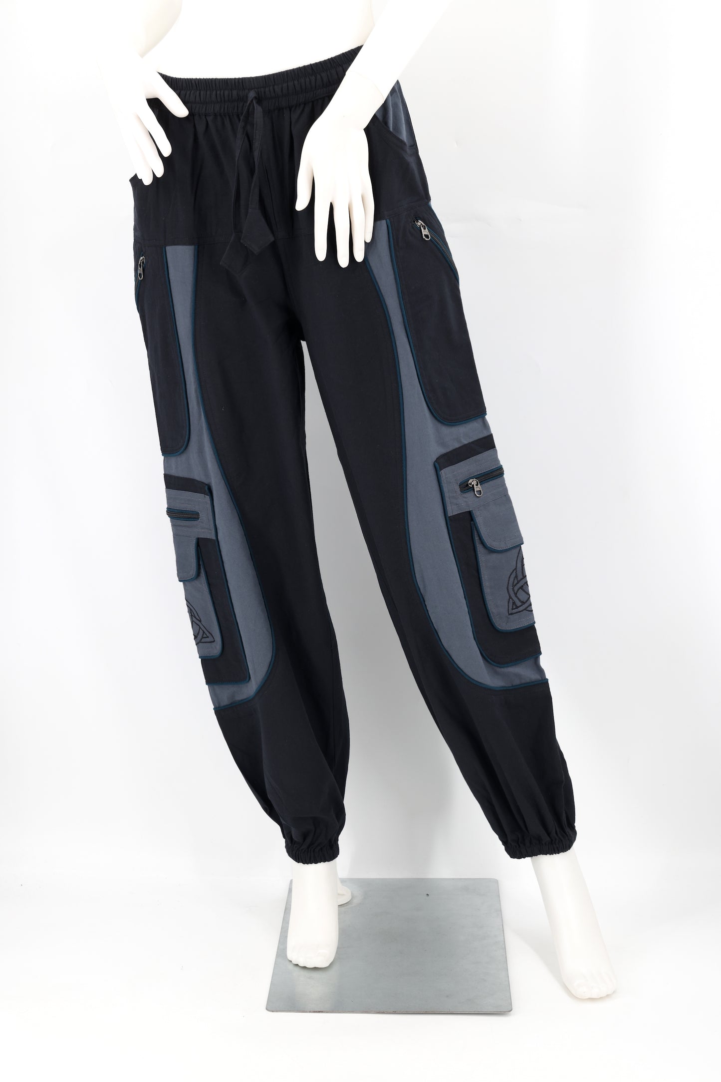 Handmade Celtic Triquetra Shield Knot Embroidered Cotton Harem Pants - Free-Spirited Artistic Comfort