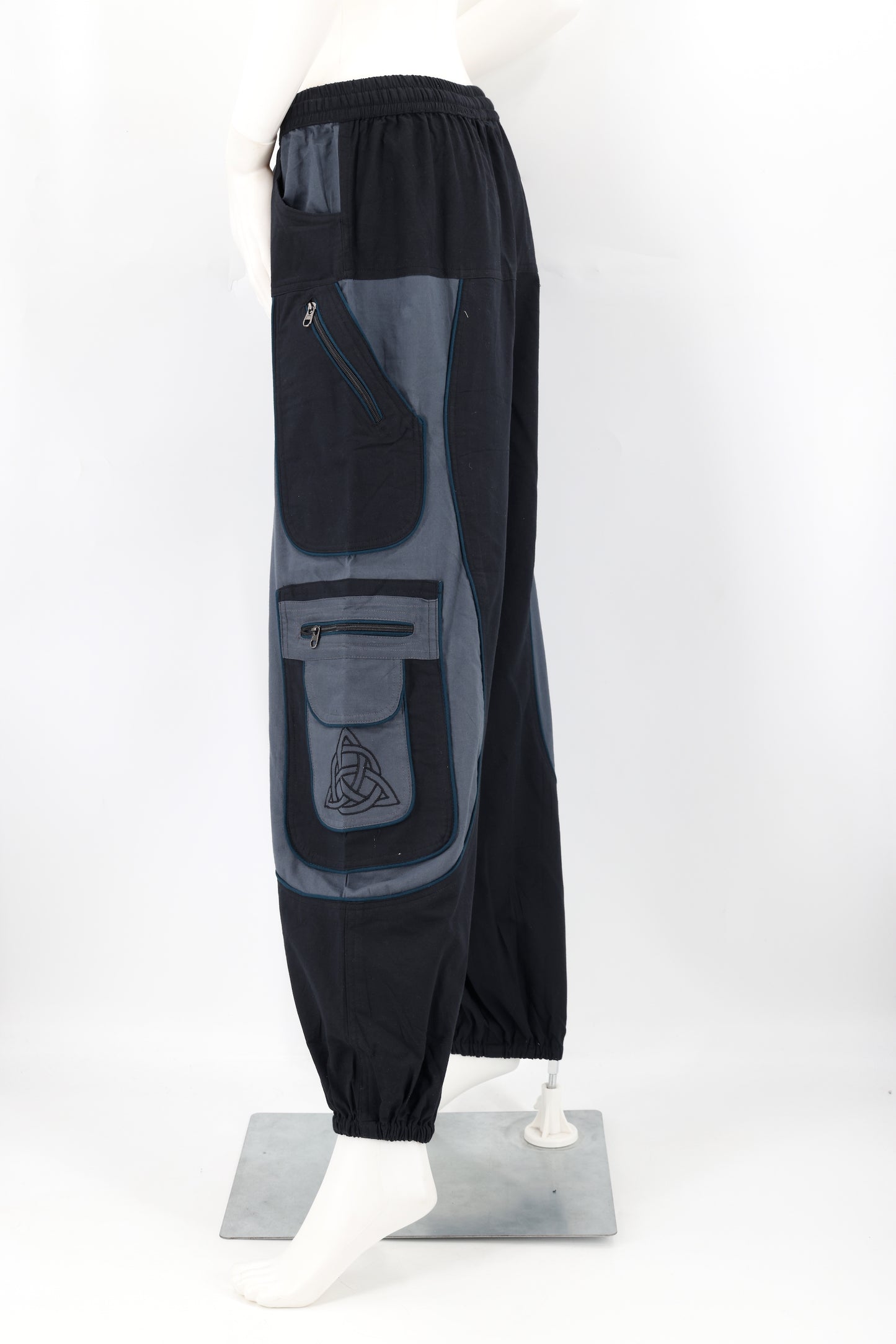 Handmade Celtic Triquetra Shield Knot Embroidered Cotton Harem Pants - Free-Spirited Artistic Comfort