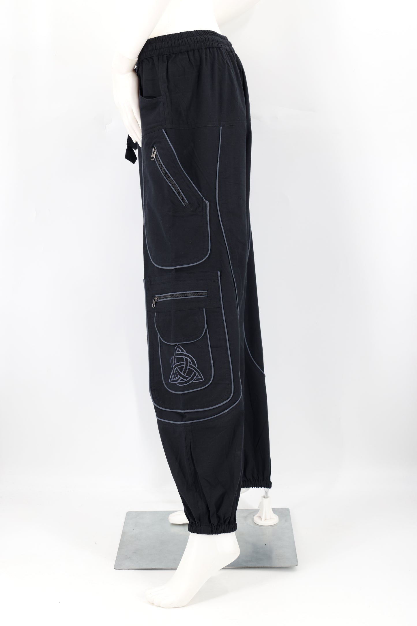 Handmade Celtic Triquetra Shield Knot Embroidered Cotton Harem Pants - Free-Spirited Artistic Comfort