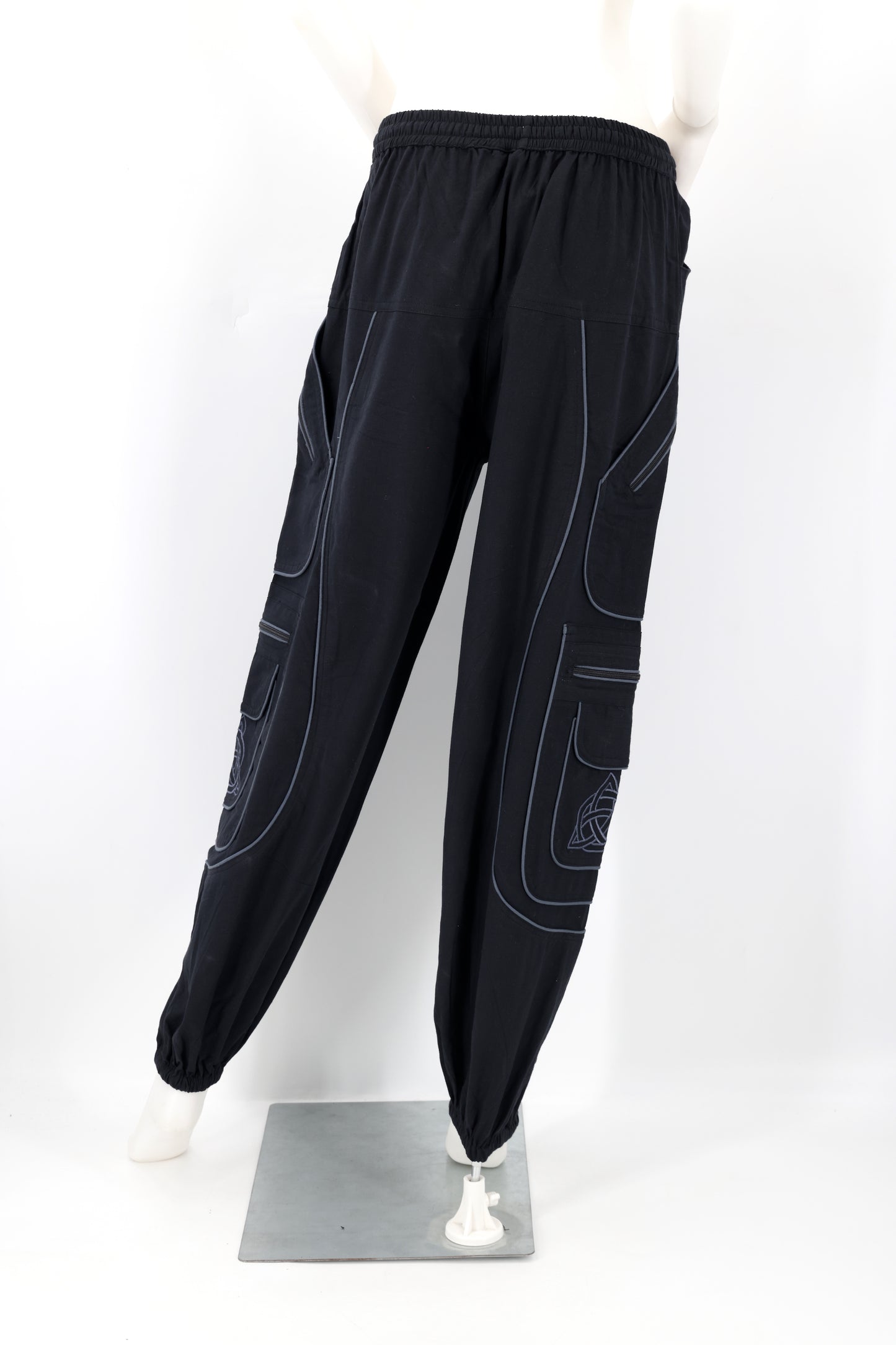 Handmade Celtic Triquetra Shield Knot Embroidered Cotton Harem Pants - Free-Spirited Artistic Comfort