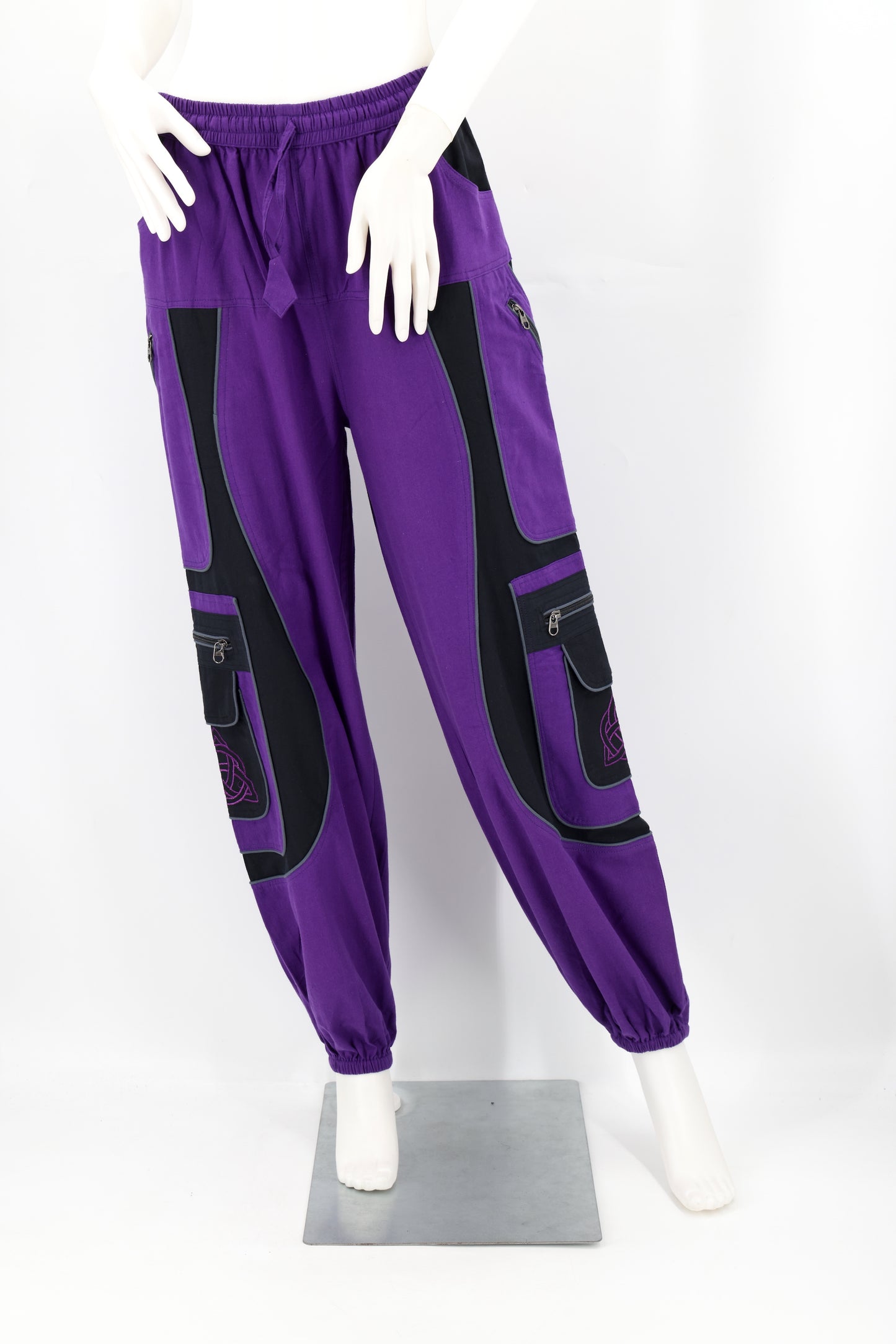 Handmade Celtic Triquetra Shield Knot Embroidered Cotton Harem Pants - Free-Spirited Artistic Comfort