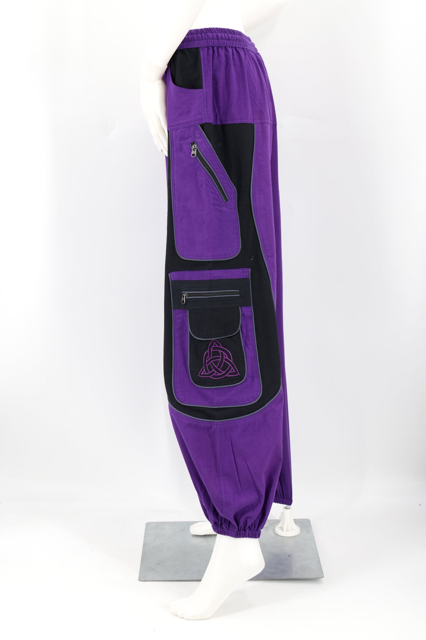 Handmade Celtic Triquetra Shield Knot Embroidered Cotton Harem Pants - Free-Spirited Artistic Comfort