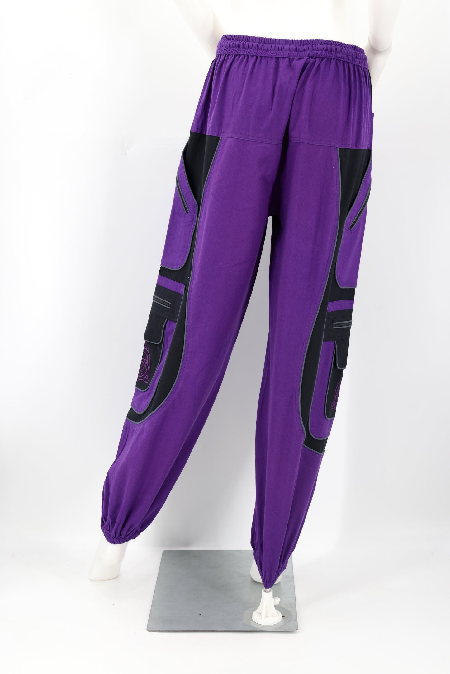 Handmade Celtic Triquetra Shield Knot Embroidered Cotton Harem Pants - Free-Spirited Artistic Comfort