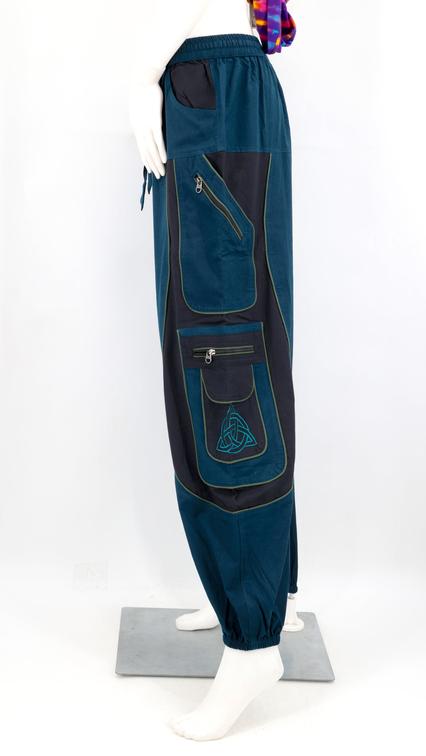 Celtic Triquetra Shield Knot Embroidered Harem Pants