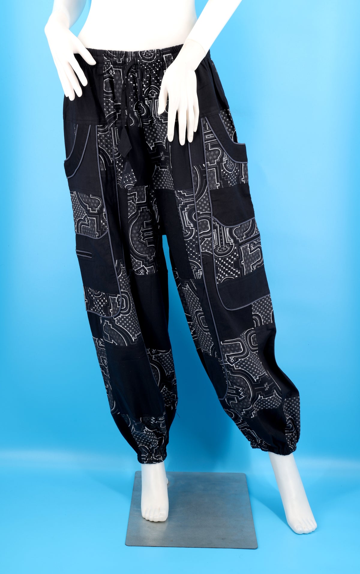 Wook-Hose mit spanischem Fliesenmuster | Patchwork-Harem-Cargohose aus Baumwolle