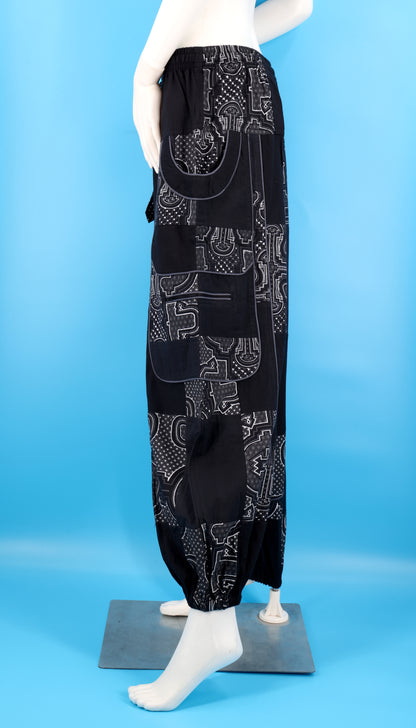 Wook-Hose mit spanischem Fliesenmuster | Patchwork-Harem-Cargohose aus Baumwolle