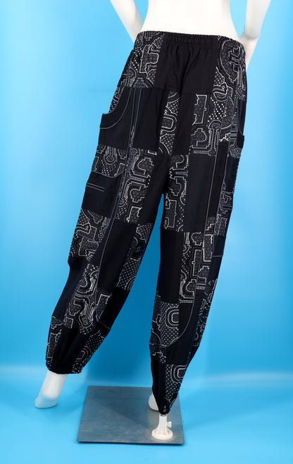 Wook-Hose mit spanischem Fliesenmuster | Patchwork-Harem-Cargohose aus Baumwolle