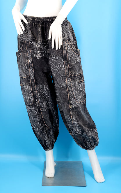 Wook-Hose mit spanischem Fliesenmuster | Patchwork-Harem-Cargohose aus Baumwolle