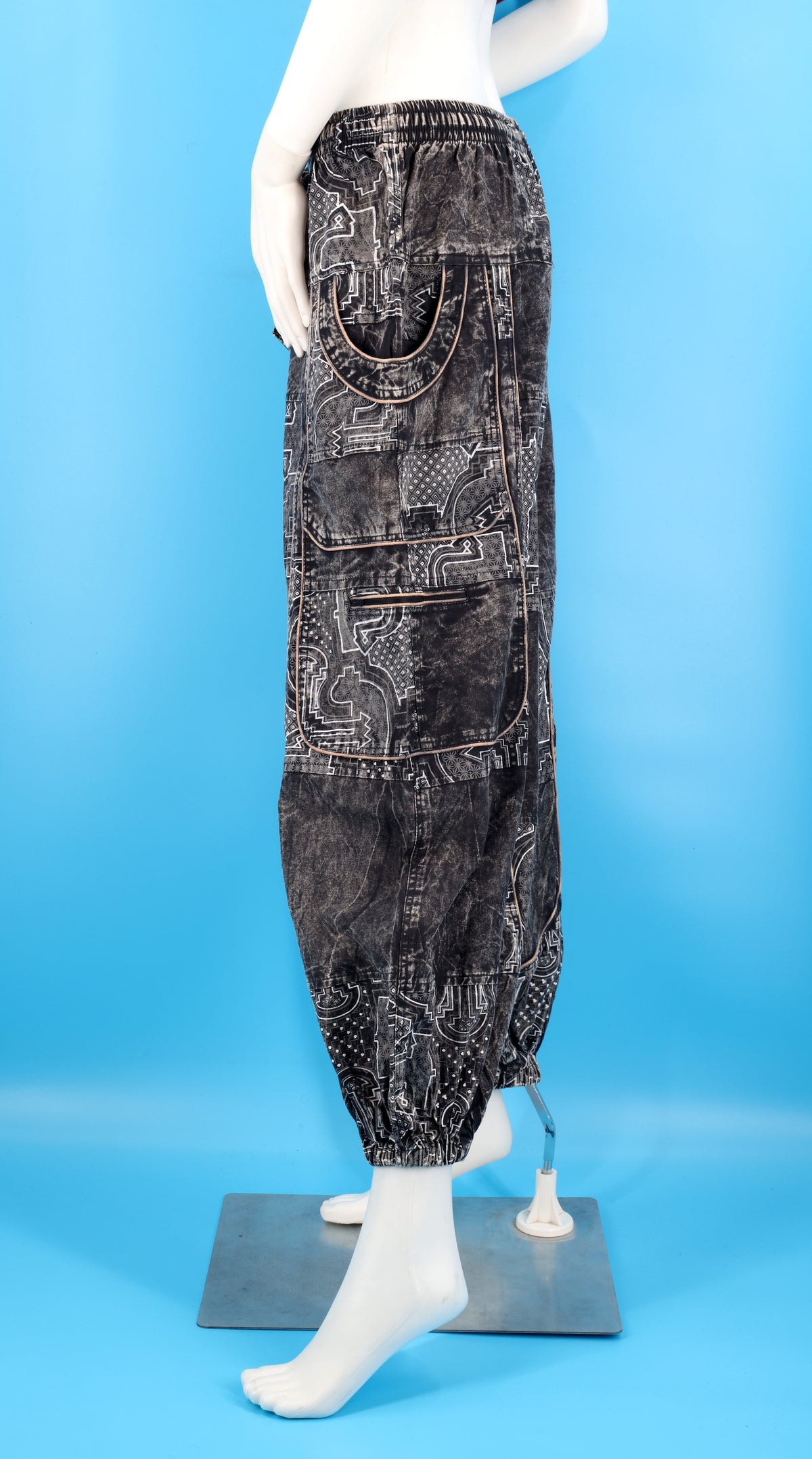 Wook-Hose mit spanischem Fliesenmuster | Patchwork-Harem-Cargohose aus Baumwolle