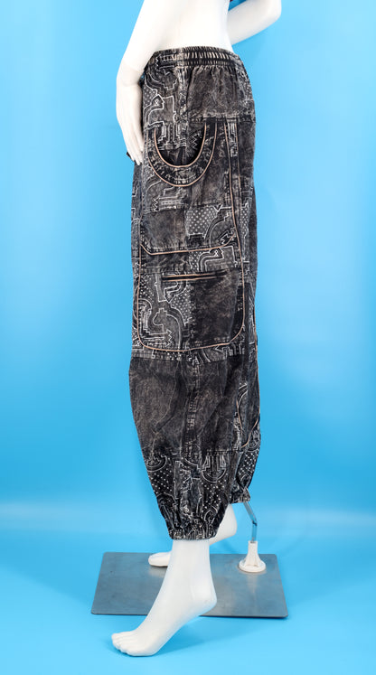 Wook-Hose mit spanischem Fliesenmuster | Patchwork-Harem-Cargohose aus Baumwolle