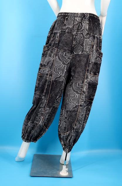 Wook-Hose mit spanischem Fliesenmuster | Patchwork-Harem-Cargohose aus Baumwolle