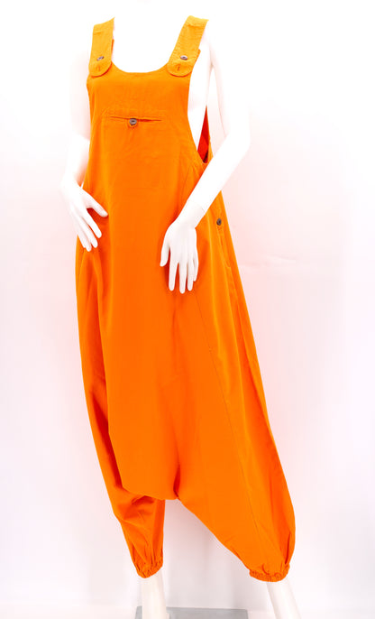 Solid Color Drop Crotch Overalls | Classic Cotton Jumpsuit
