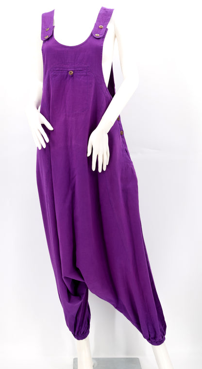 Solid Color Drop Crotch Overalls | Classic Cotton Jumpsuit