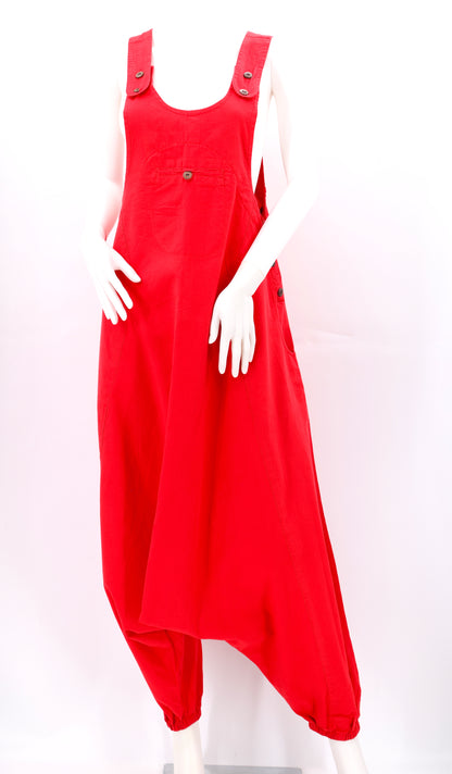 Solid Color Drop Crotch Overalls | Classic Cotton Jumpsuit