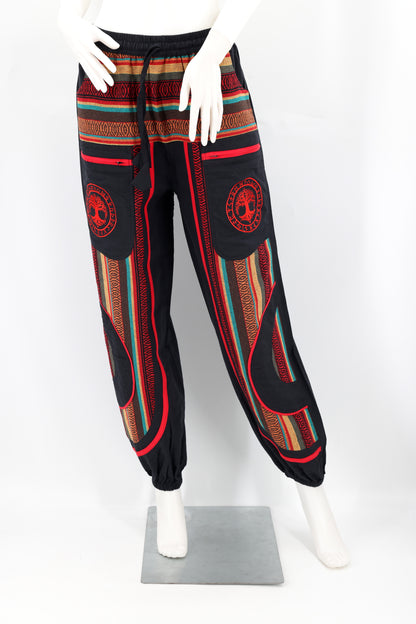 Yggdrasil Embroidered Tree of Life Gheri Mix Harem Pants