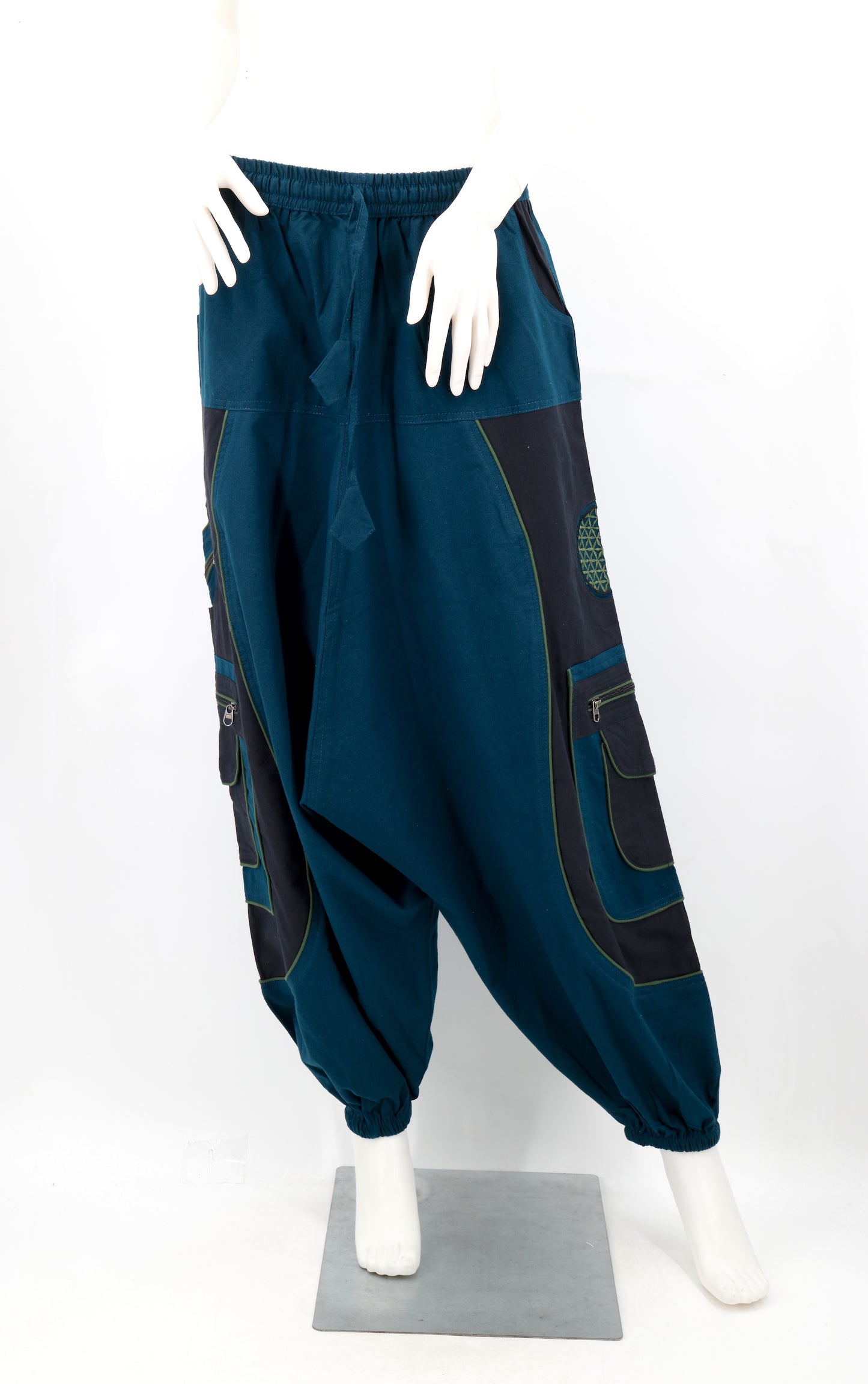 Flower of Life Sacred Geometry Embroidered Pants | Cotton Harem Pants