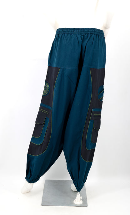 Flower of Life Sacred Geometry Embroidered Pants | Cotton Harem Pants