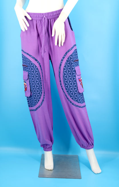 Pantalon sarouel brodé champignons | Pantalon de festival en coton