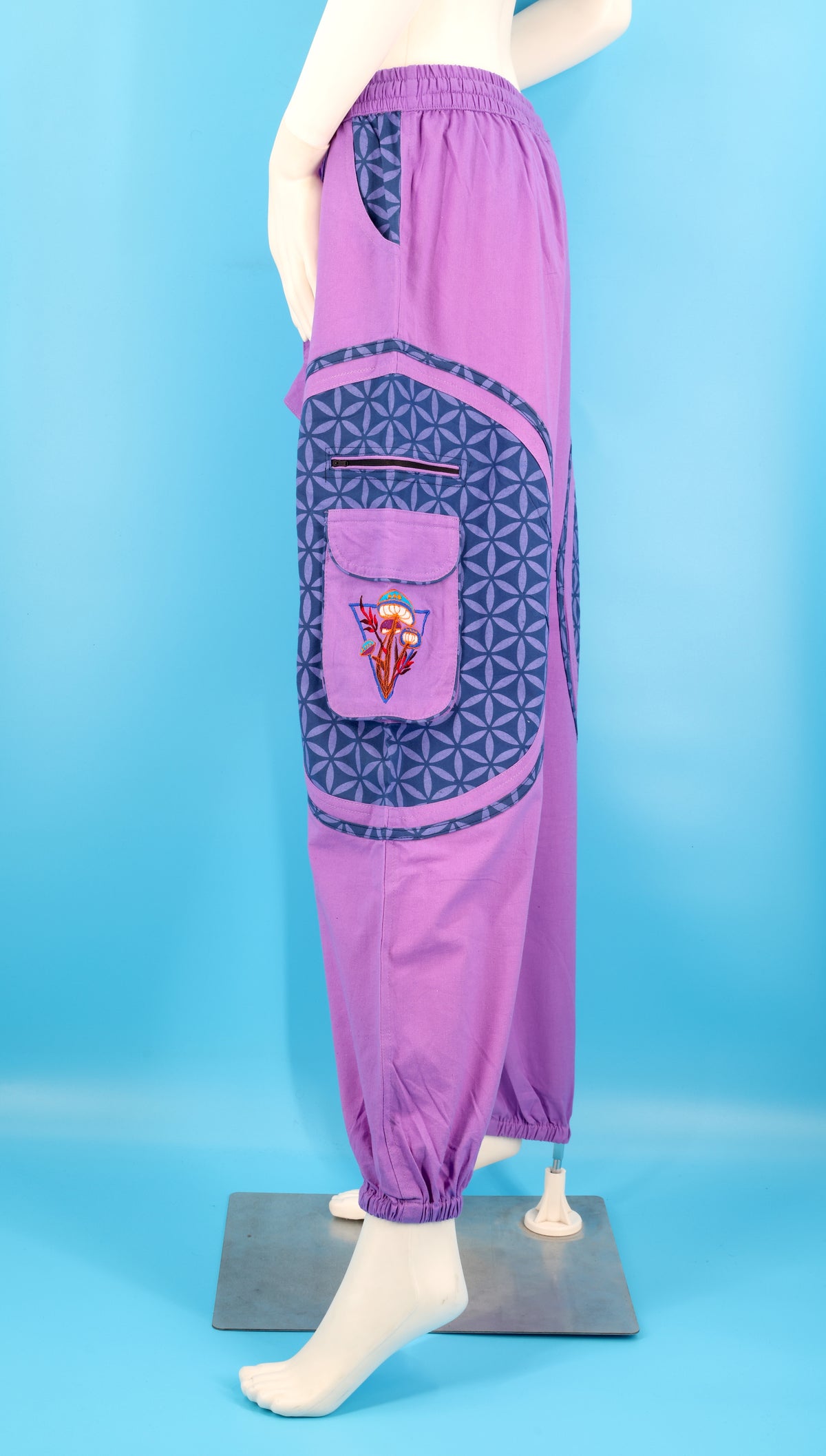 Pantalon sarouel brodé champignons | Pantalon de festival en coton