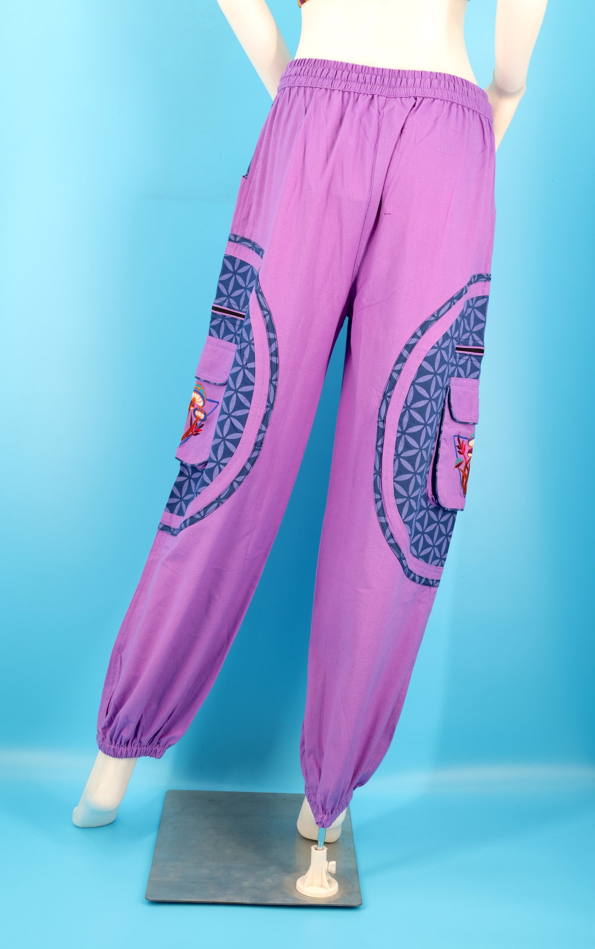 Pantalon sarouel brodé champignons | Pantalon de festival en coton