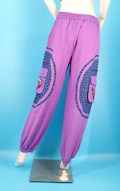 Pantalon sarouel brodé champignons | Pantalon de festival en coton
