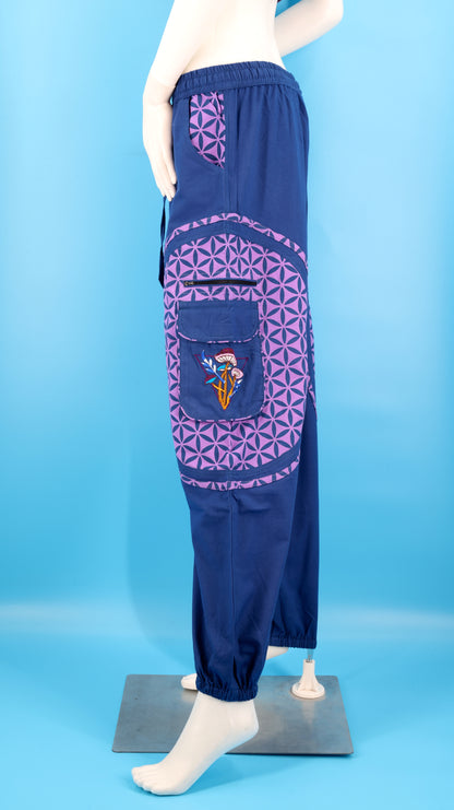 Pantalon sarouel brodé champignons | Pantalon de festival en coton