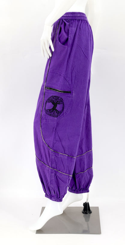 Purple side view highlighting secure zippered and buttoned pockets
