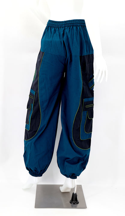 Back view of Nepalese cotton harem pants with elastic waistband